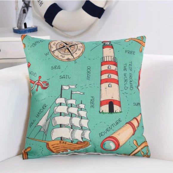 NEW MARINE LIFE BEACH OCEAN LINEN BLEND NAUTICAL PILLOW CUSHION COVER HOME DECOR - Picture 4 of 6